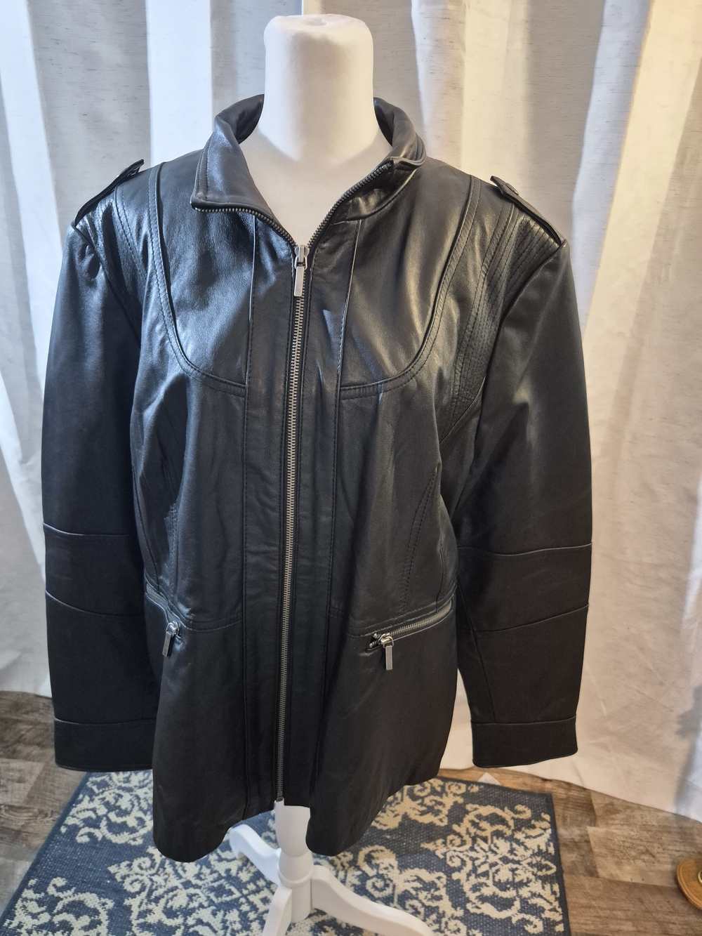 Kenneth Cole Reaction Men’s Black Leather Motorcycle Jacket Full Zip 2XL